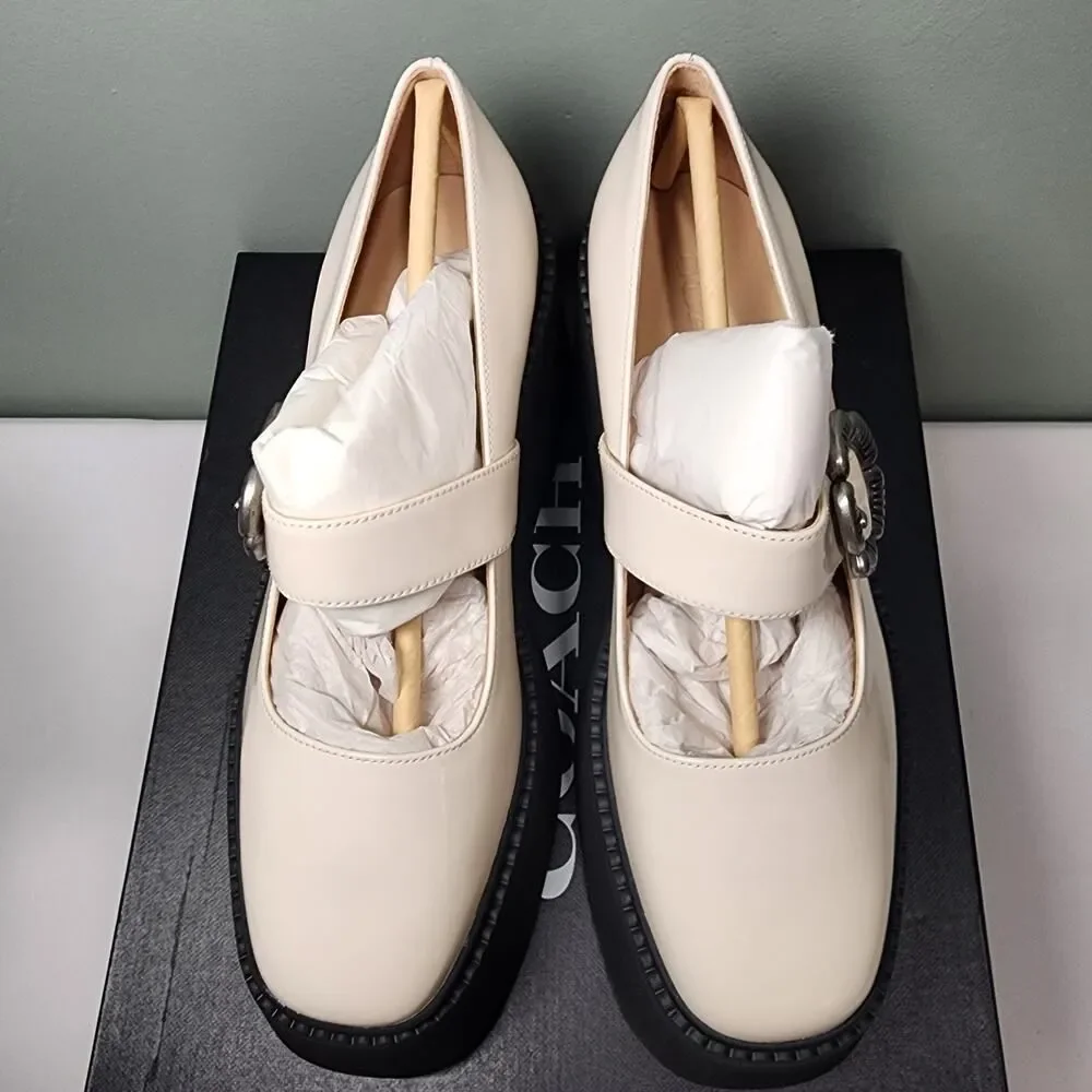 NIB Coach CBP04 Women's Tea Rose Platform Mary Jane Flats Chalk Sz. 7 B